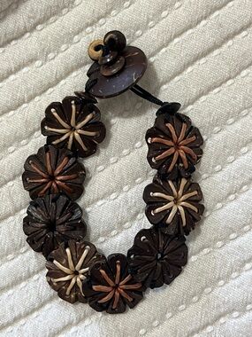 Handcrafted Wooden Floral Bead Bracelet in Brown